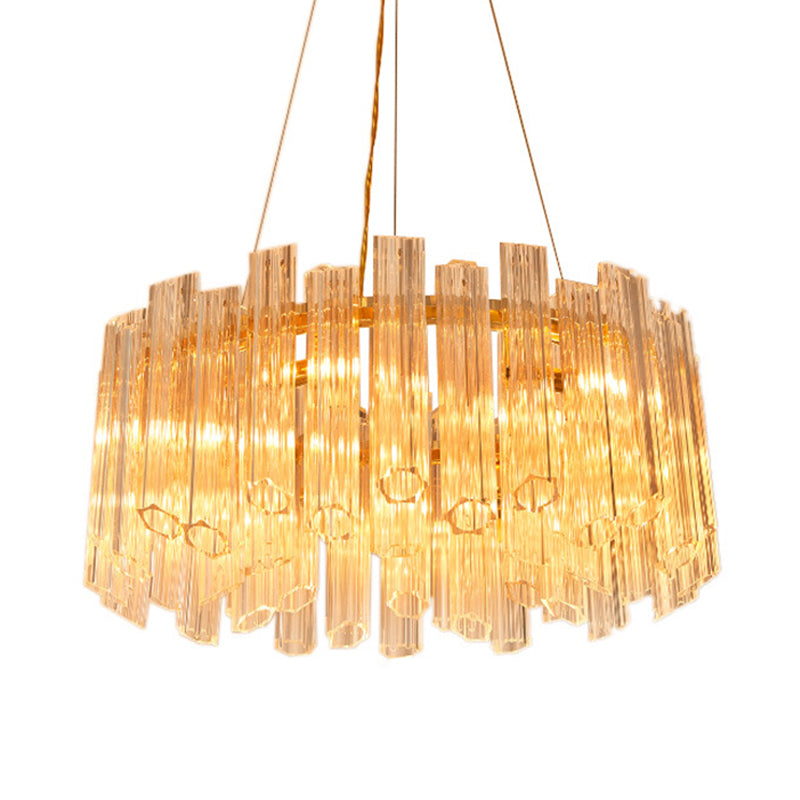 Circular Chandelier Light Modern Ridged Clear Crystal 8 Heads Gold Hanging Light Fixture