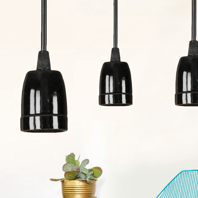 1 Head Mini Hanging Pendant Light with Adjustable Cord Retro Style Black/Red Ceramic Ceiling Hanging Light