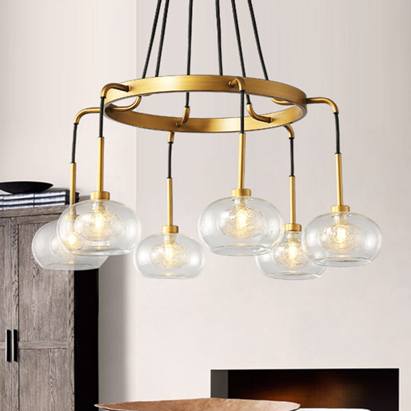 White/Gold Wagon Wheel Chandelier Farmhouse Clear Glass 3/6/8 Heads Pendant Ceiling Light