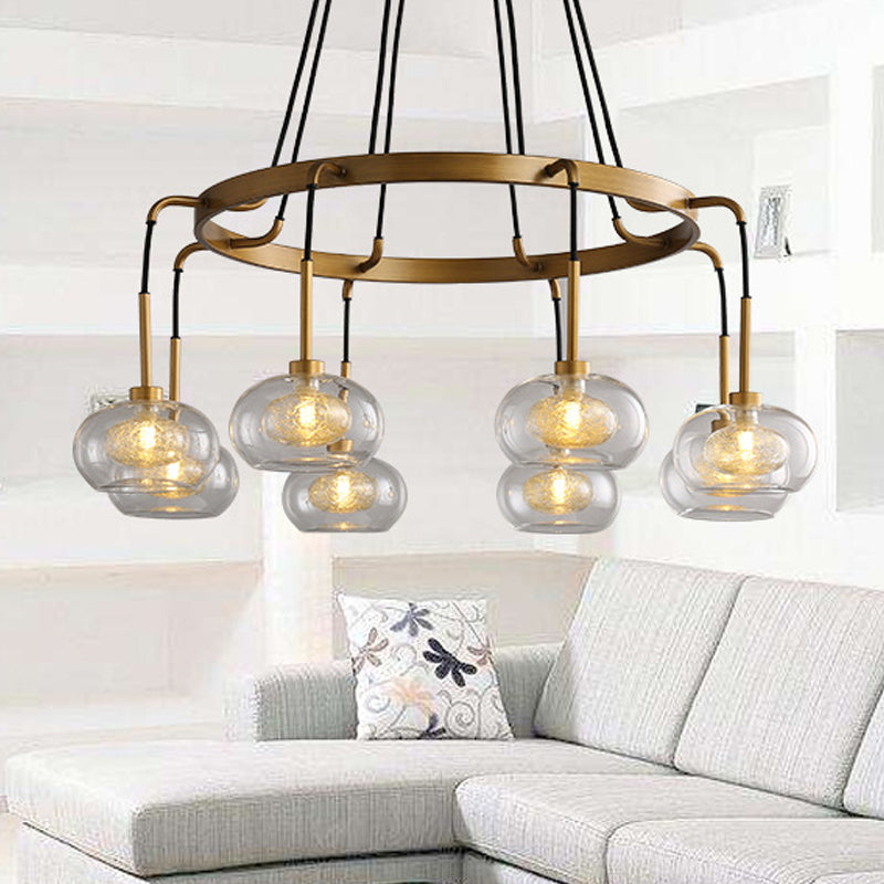 White/Gold Wagon Wheel Chandelier Farmhouse Clear Glass 3/6/8 Heads Pendant Ceiling Light