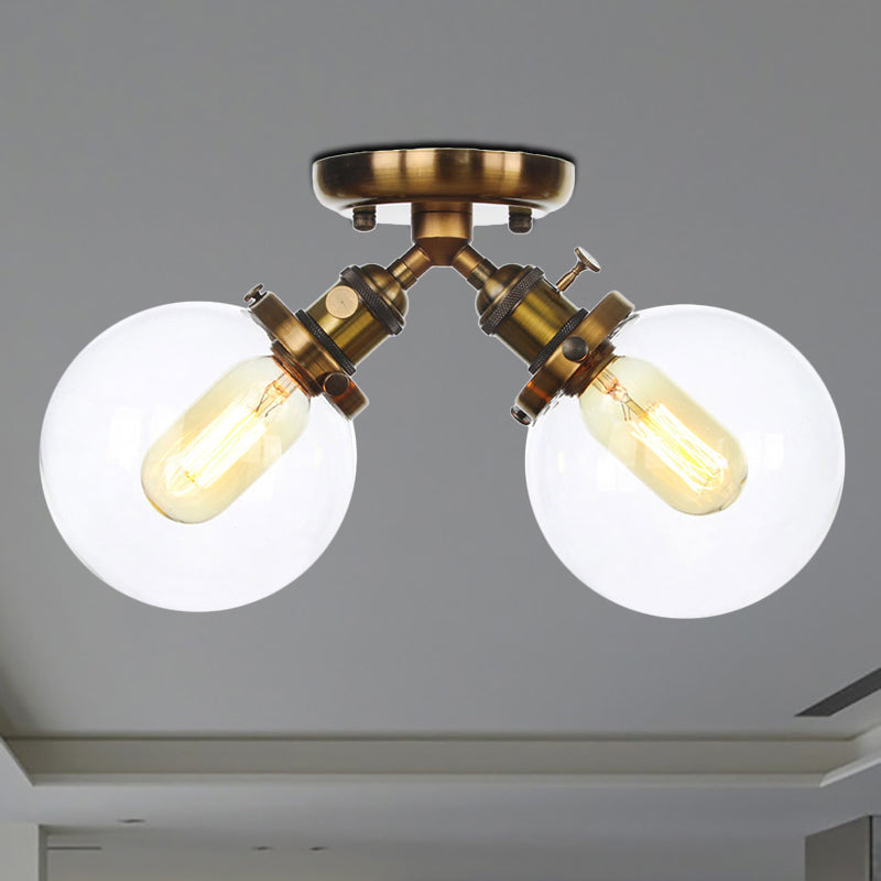 Global Restaurant semi Flush Light Metal and Amber / Clear Glass 2 Heads Farmhouse Style Plafond Lampe en noir / bronze