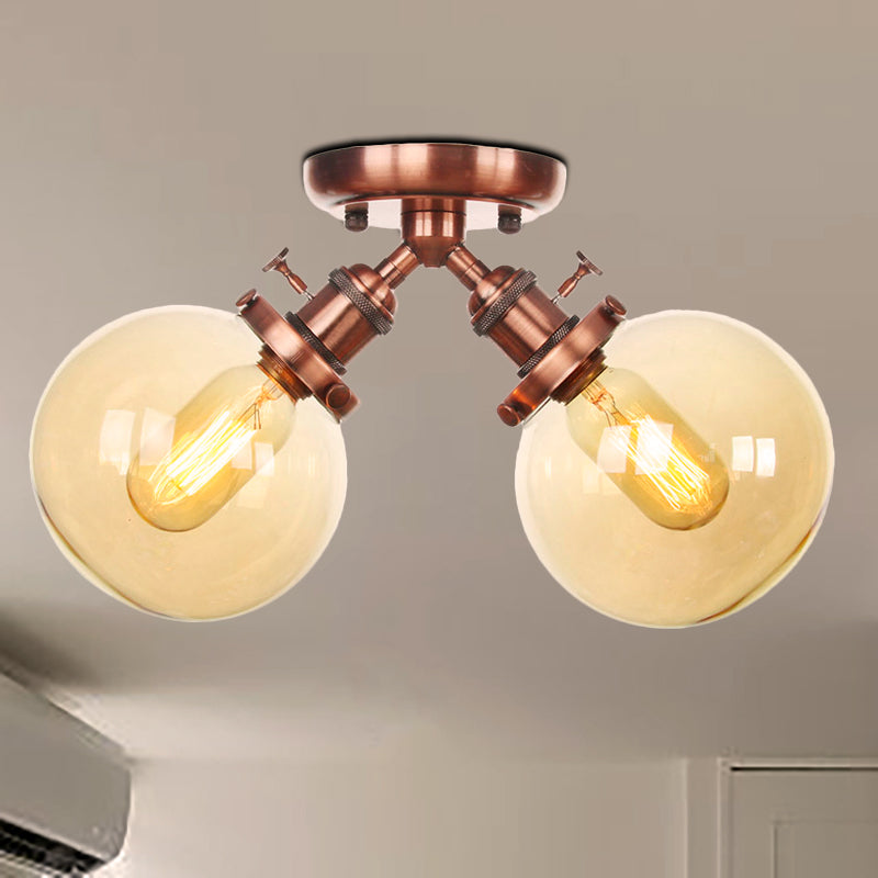 Global Restaurant semi Flush Light Metal and Amber / Clear Glass 2 Heads Farmhouse Style Plafond Lampe en noir / bronze