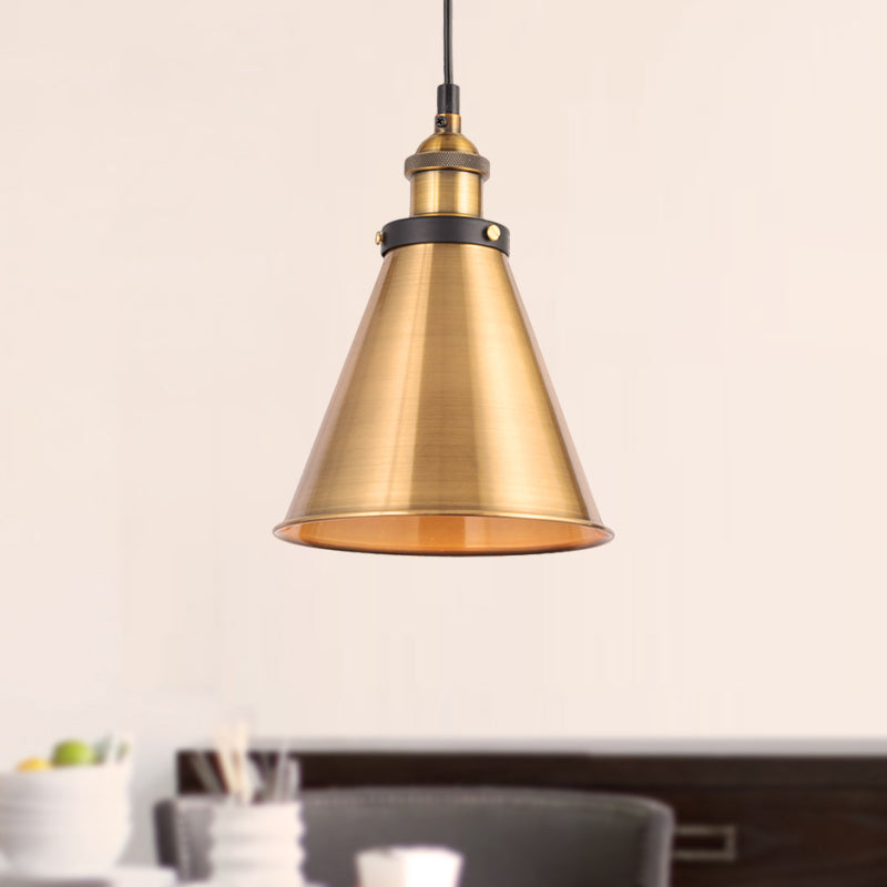 Barn Shade Metal Suspension Light Industrial Style 1 Bulb Brass Adjustable Hanging Ceiling Light