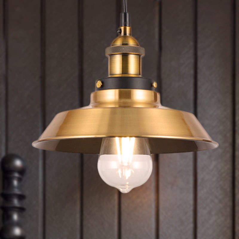 Barn Shade Metal Suspension Light Industrial Style 1 Bulb Brass Adjustable Hanging Ceiling Light