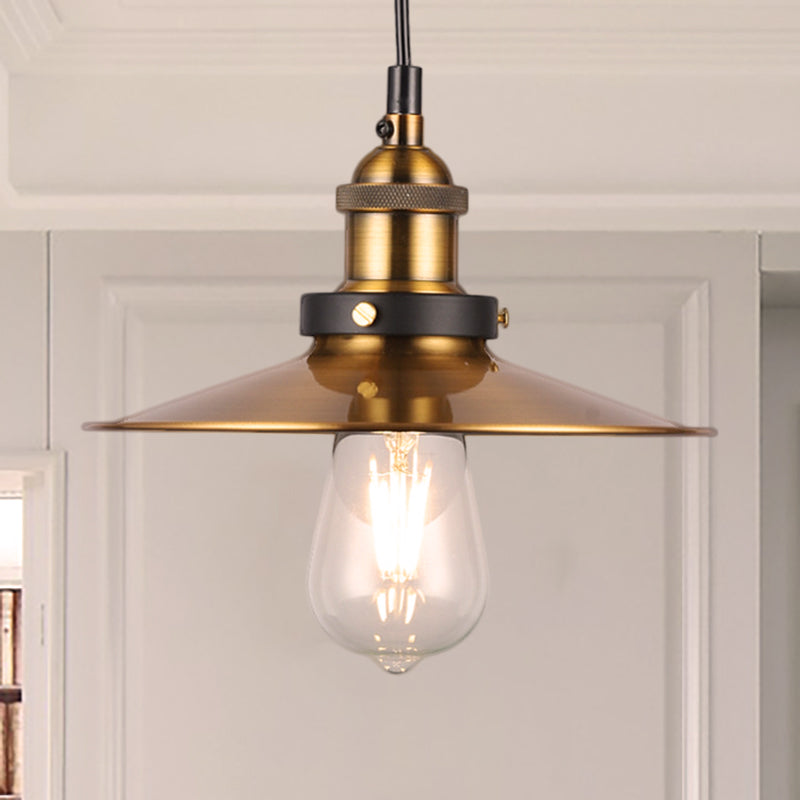 Barn Shade Metal Suspension Light Industrial Style 1 Bulb Brass Adjustable Hanging Ceiling Light