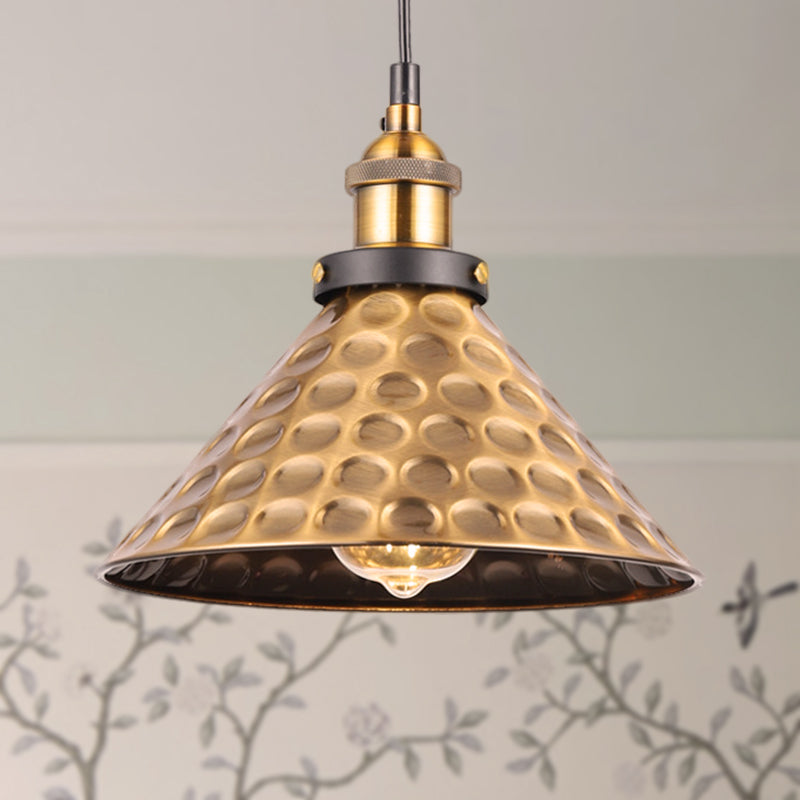 Barn Shade Metal Suspension Light Industrial Style 1 Bulb Brass Adjustable Hanging Ceiling Light