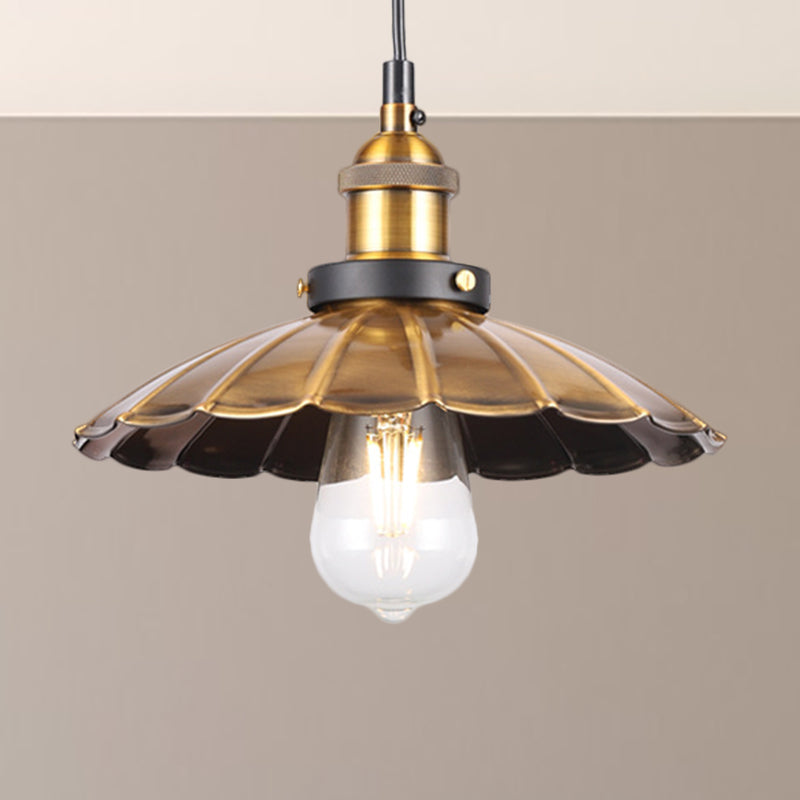 Barn Shade Metal Suspension Light Industrial Style 1 Bulb Brass Adjustable Hanging Ceiling Light