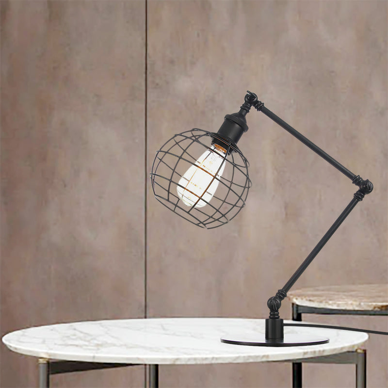 Warehouse Wire Guard Table Light Metal 1 Head Coffee Shop Table Lamp with Global Shade in Black/Brass Finish