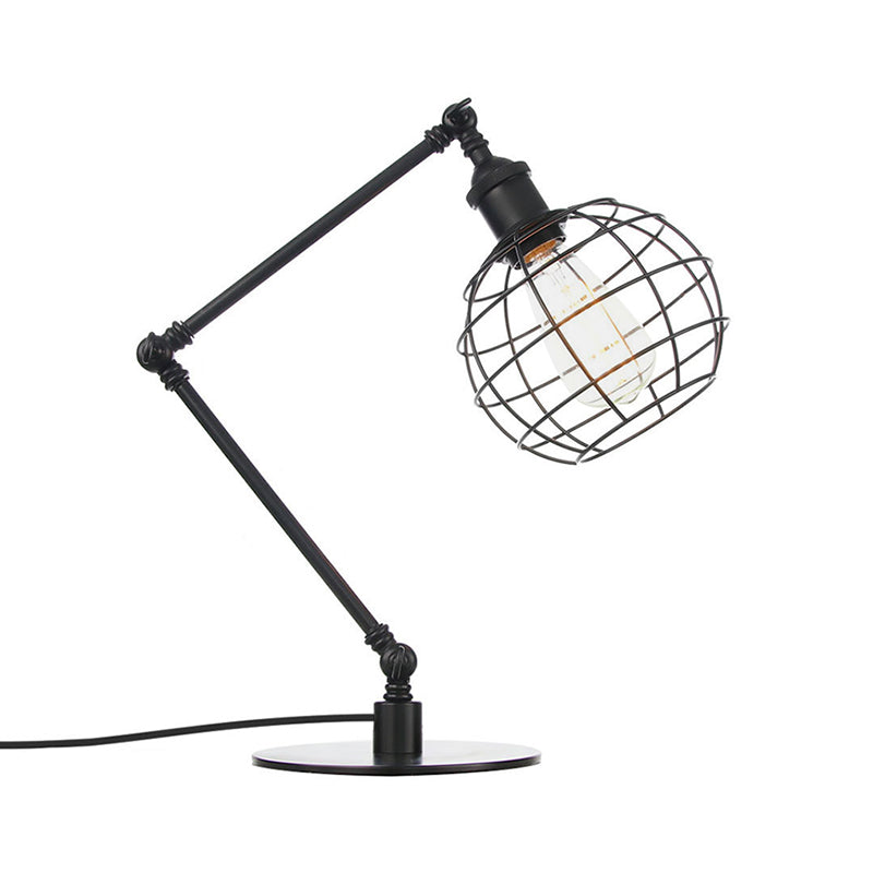 Warehouse Wire Guard Table Light Metal 1 Head Coffee Shop Table Lamp with Global Shade in Black/Brass Finish