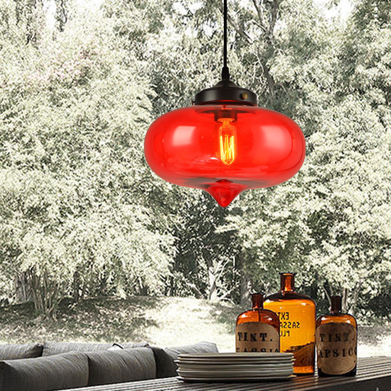 Contemporary Onion Pendant Light Gray/Red/Yellow Glass 1 Head Restaurant Hanging Ceiling Fixture