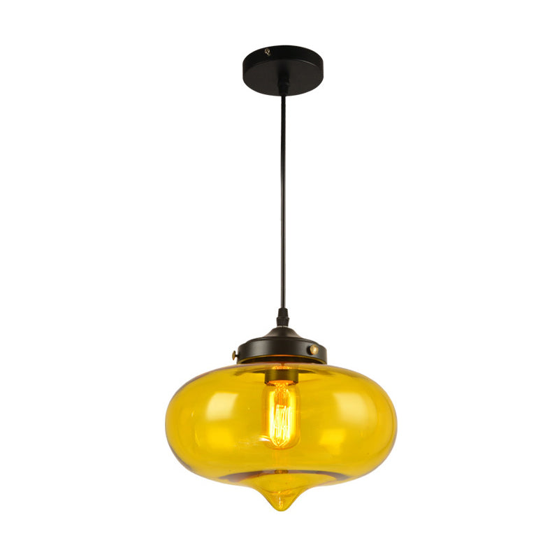 Contemporary Onion Pendant Light Gray/Red/Yellow Glass 1 Head Restaurant Hanging Ceiling Fixture