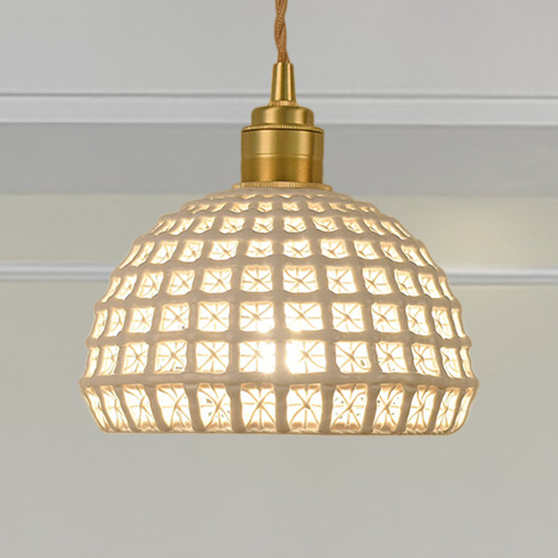 Blau/Pink Dome Suspension Lampe Vintage Stylish 1 Light Ceramic Hanging Lighting mit hohles Ausgang