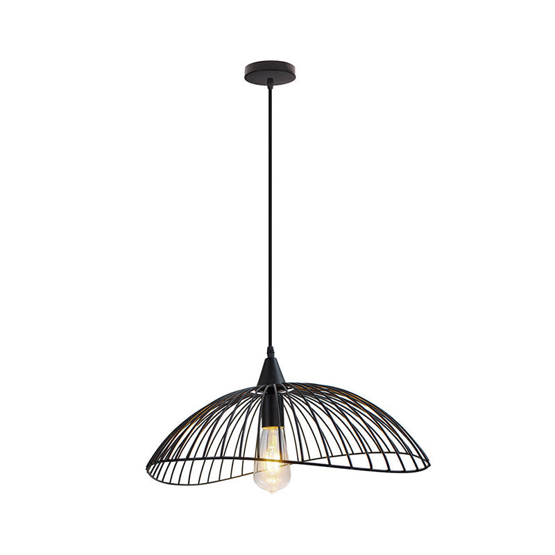 8"/19.5" Dia Caged Ceiling Light Industrial Style Metal 1 Head Kitchen Suspension Light with Waveforms Design in Black