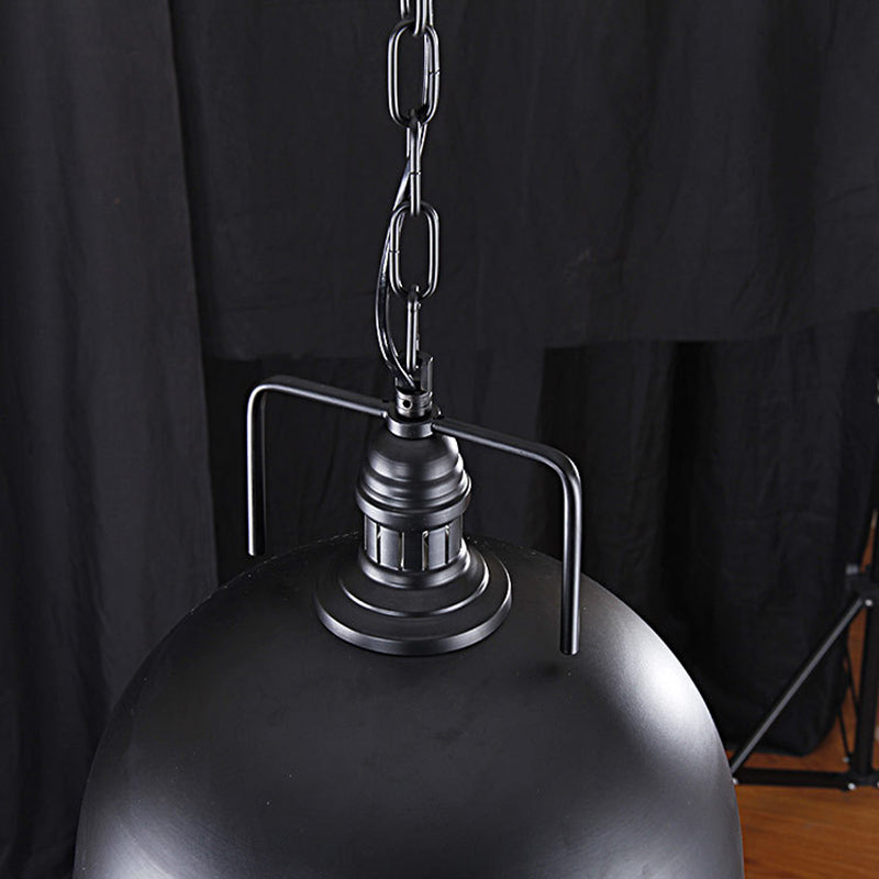 Black Dome Hanging Lighting Warehouse Style 1 Light Metallic Pendant Light Fixture with Pulley Design, 8"/12" Wide