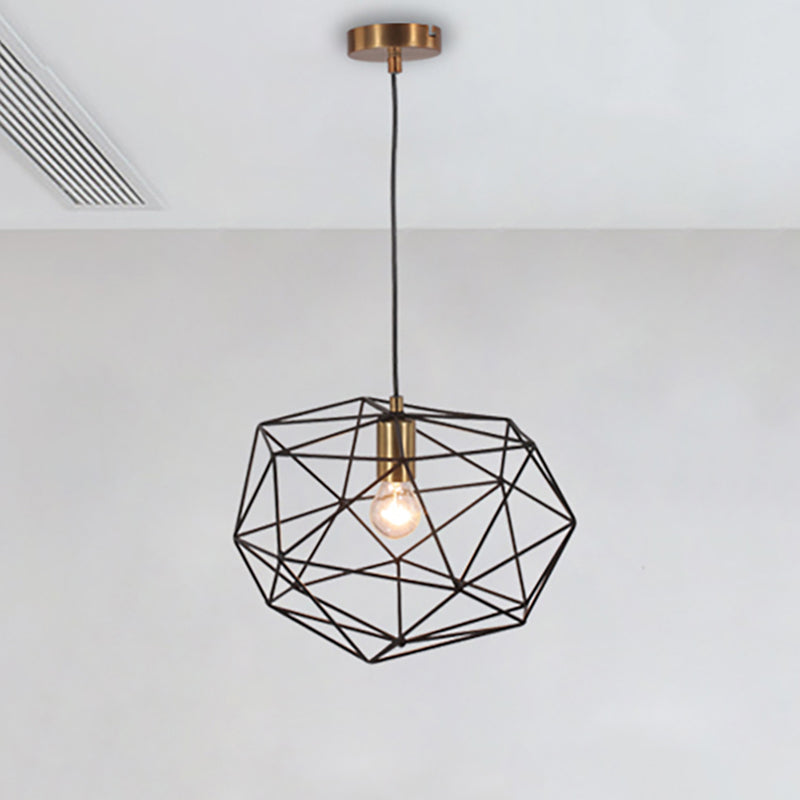 Black Wire Cage Pendant Lamp Vintage Style 1 Light Metallic Hanging Light Fixture for Dining Room, 12.5"/15" Width