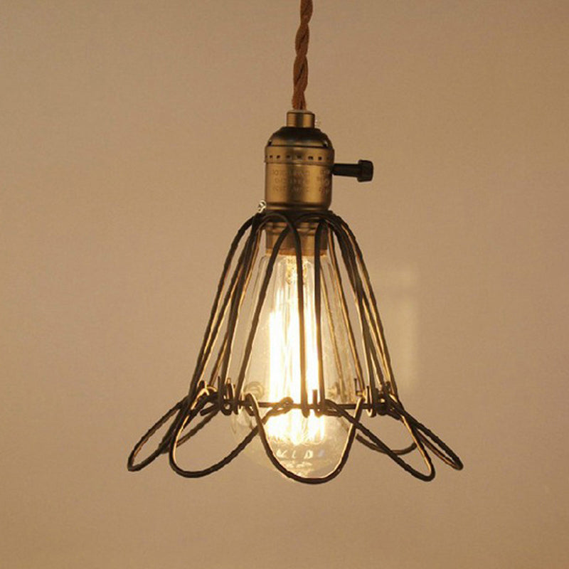 1 Light Flower Pendant Industrial Iron Ceiling Pendant with Hanging Cord for Bar