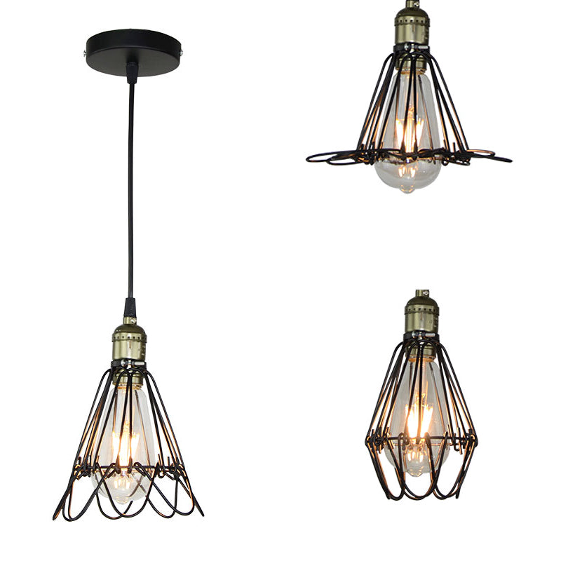 1 Light Flower Pendant Industrial Iron Ceiling Pendant with Hanging Cord for Bar