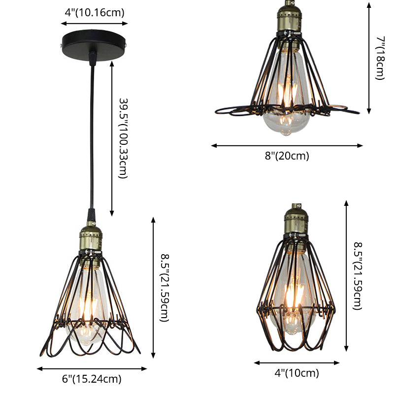 1 Light Flower Pendant Industrial Iron Ceiling Pendant with Hanging Cord for Bar