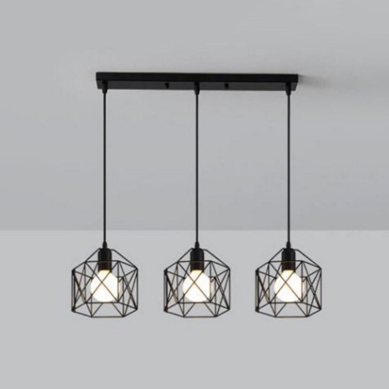 3 Lichter Birdcage Multi -Anhänger Einfacher Industriestil Metal Multi -Drop -Deckenlichter für das Restaurant