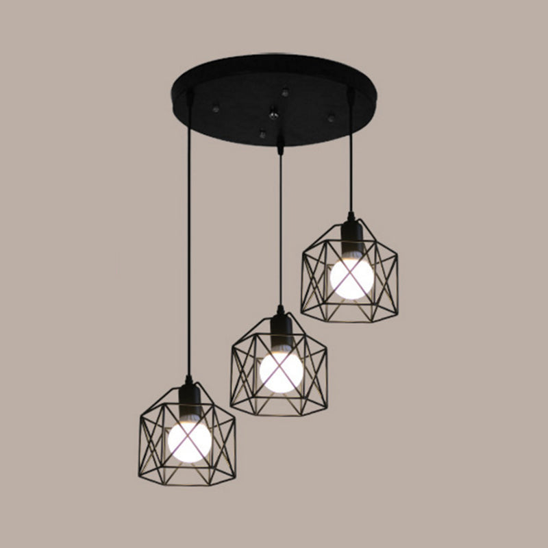 3 Lichter Birdcage Multi -Anhänger Einfacher Industriestil Metal Multi -Drop -Deckenlichter für das Restaurant