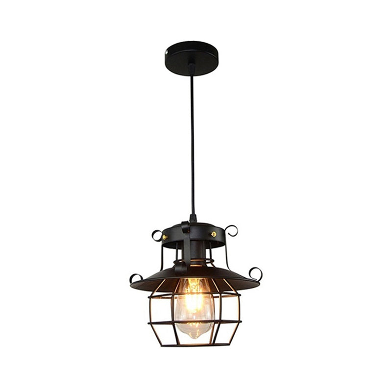 1 Light Lantern Ceiling Pendant Retro Industrial Style Metal Pendant for Restaurant