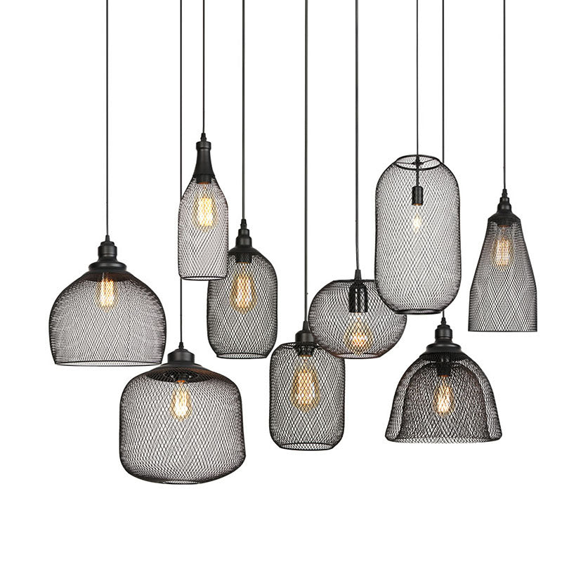 1 alambre de luz Mesh Light Pendse Nordic Industrial Style Metal Hanging Lights para barra