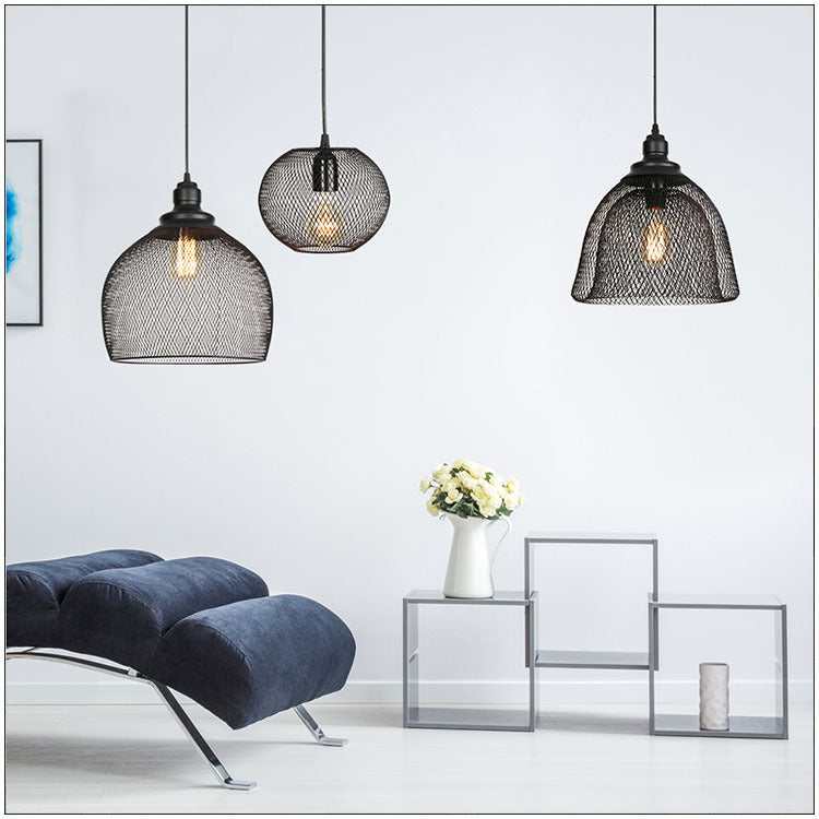 1 alambre de luz Mesh Light Pendse Nordic Industrial Style Metal Hanging Lights para barra