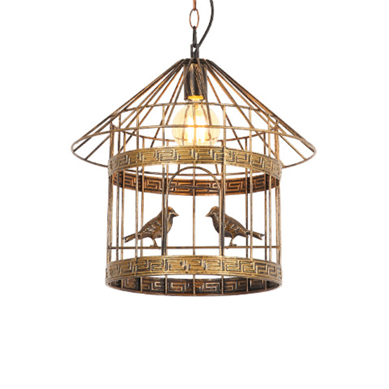 1 Light Bird Cage Ceiling Light Nordic Industrial Style Metallic Ceiling Fixture for Coffee Shop