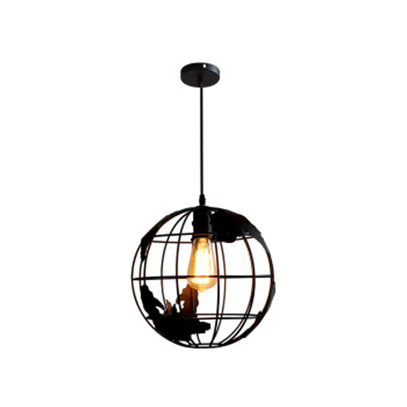 1 Light Cage Globe Ceiling Light Industrial Metallic Pendant Light for Coffee Shop