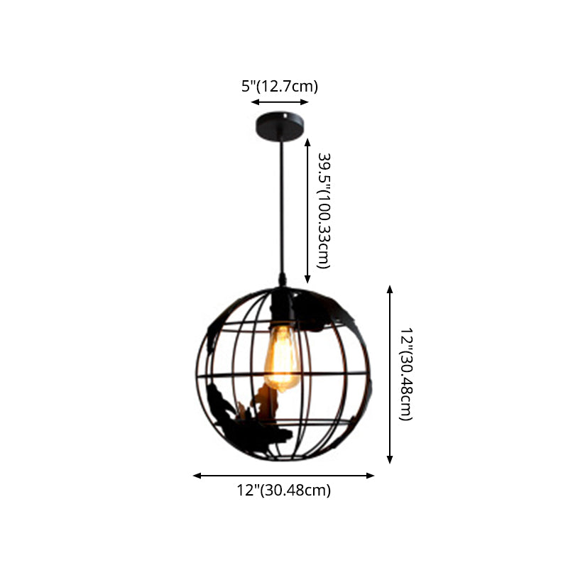 1 Light Cage Globe Ceiling Light Industrial Metallic Pendant Light for Coffee Shop