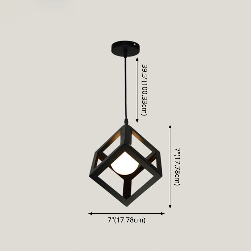 1 Light Square Cage Hanging Light Fixtures Creative Industrial Style Metallic Ceiling Light for Bar