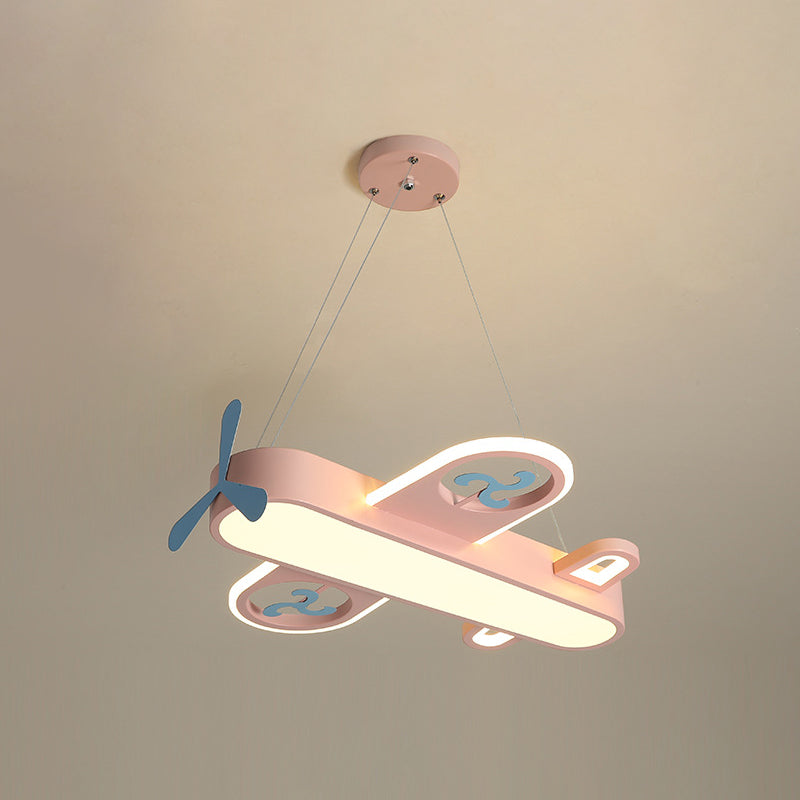 1 Light Airplane Shape Pendant Kids Metallic Drop Lamp with Round Canopy for Bedroom