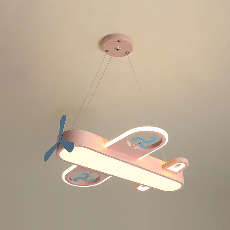 1 Light Airplane Shape Pendant Kids Metallic Drop Lamp with Round Canopy for Bedroom