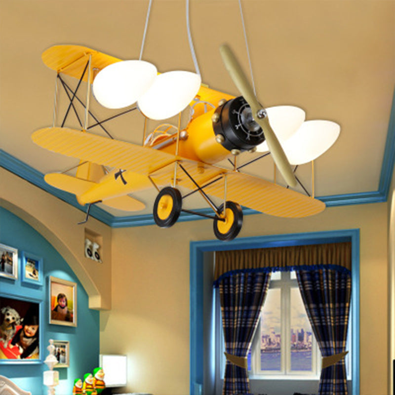 5 Lights Airplane Shape Pendant Lights Kids Metallic Ceiling Hang Fixtures for Kindergarten