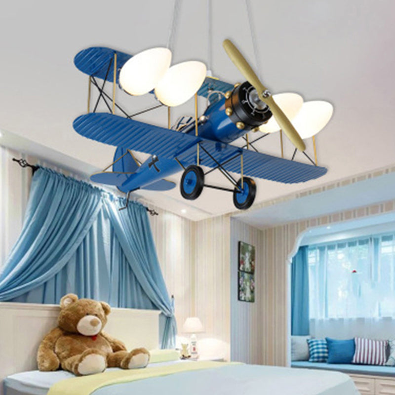 5 Lights Airplane Shape Pendant Lights Kids Metallic Ceiling Hang Fixtures for Kindergarten