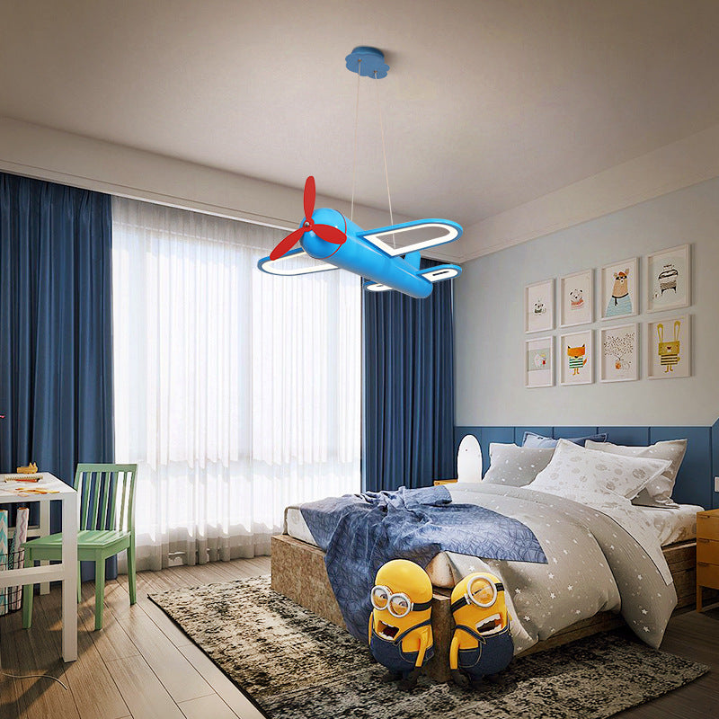 1 Light Aircraft Pendant Light Fixtures Kids Metallic Suspension Pendant Light for Childrens Bedroom