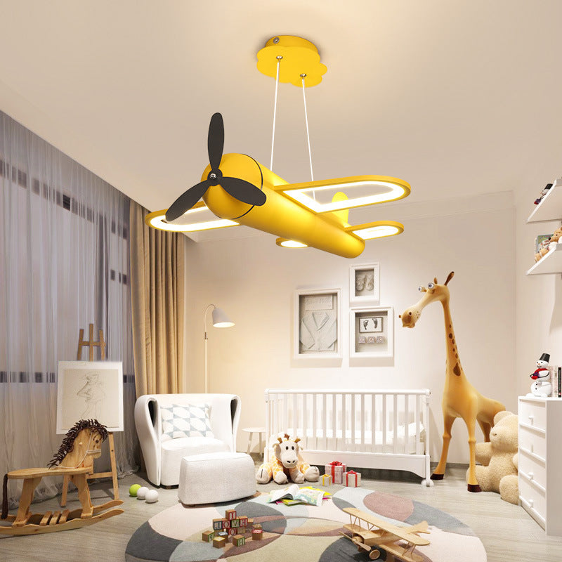 1 Light Aircraft Pendant Light Fixtures Kids Metallic Suspension Pendant Light for Childrens Bedroom