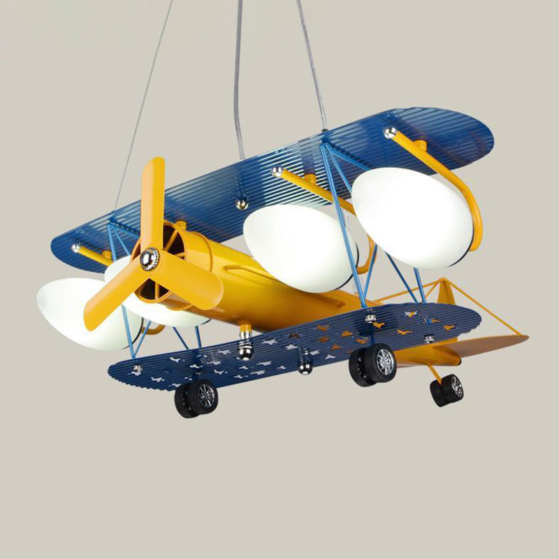 Airplane Pendant Lighting Fixtures Cartoon Glass and Metal Hanging Pendant for Children Bedroom