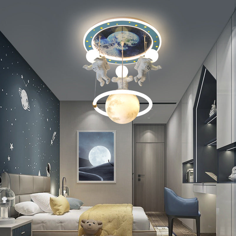 4 Lights Moon Hanging Light Cartoon Metallic Ceiling Pendant Light for Boys Bedroom