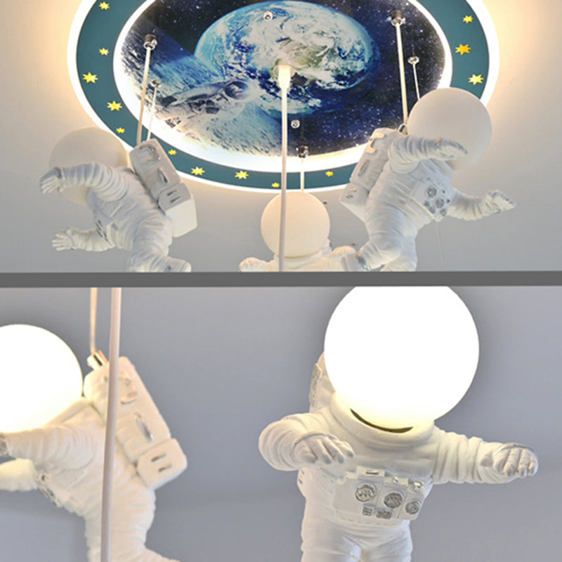 4 Lights Moon Hanging Light Cartoon Metallic Ceiling Pendant Light for Boys Bedroom