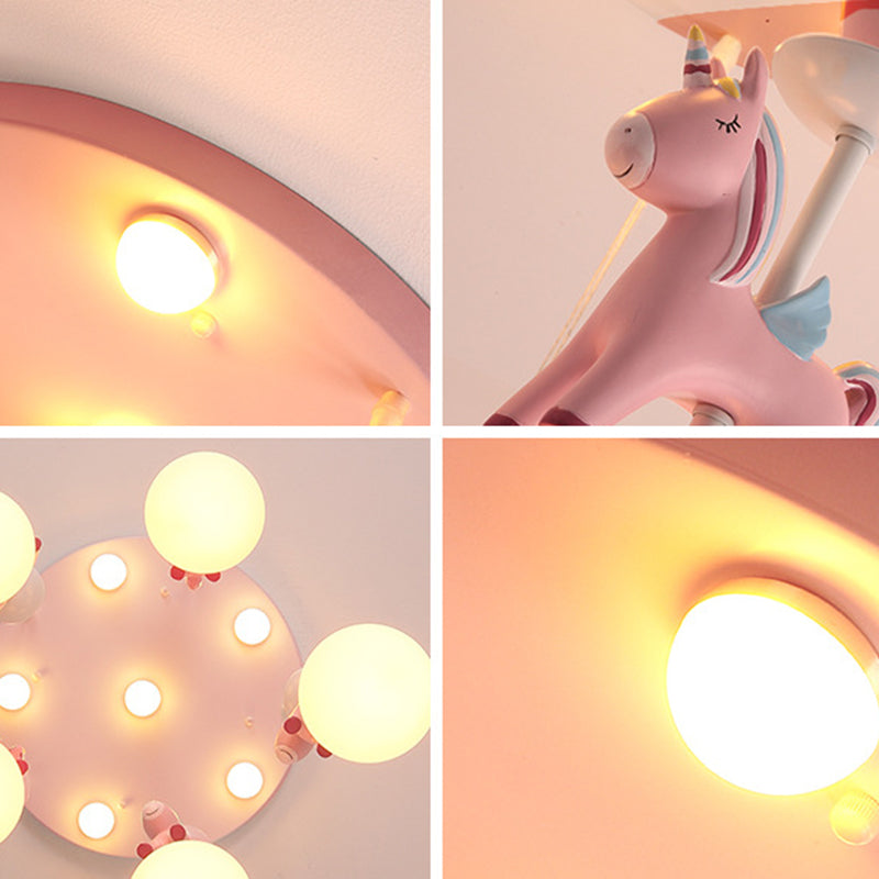 Carousel Hanging Ceiling Light Cartoon Resin Hanging Pendant Light for Girls Bedroom