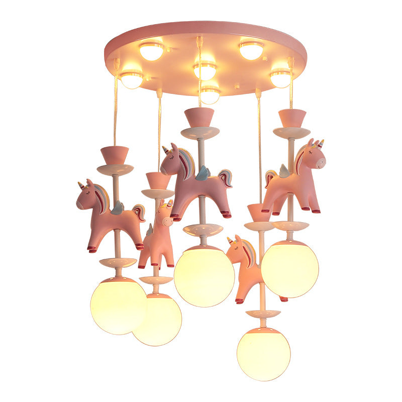 Carousel Hanging Ceiling Light Cartoon Resin Hanging Pendant Light for Girls Bedroom