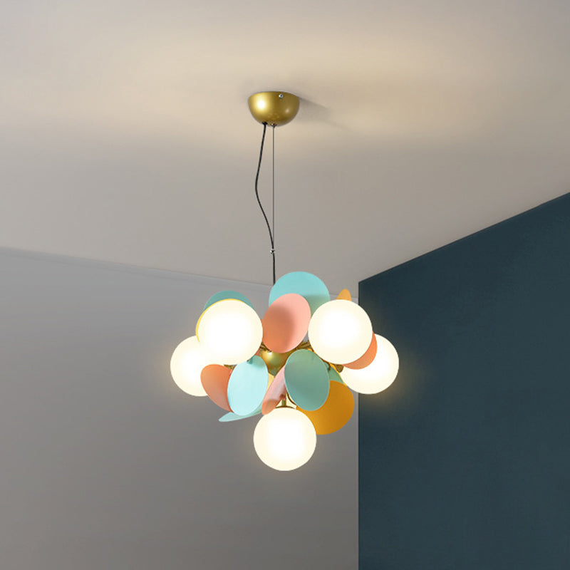 Balloon Hanging Light Fixtures Cartoon Metallic Drop Pendant with Glass Shade for Bedroom