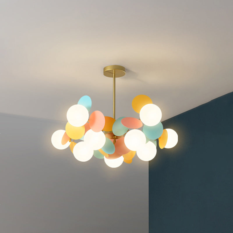 Balloon Hanging Light Fixtures Cartoon Metallic Drop Pendant with Glass Shade for Bedroom