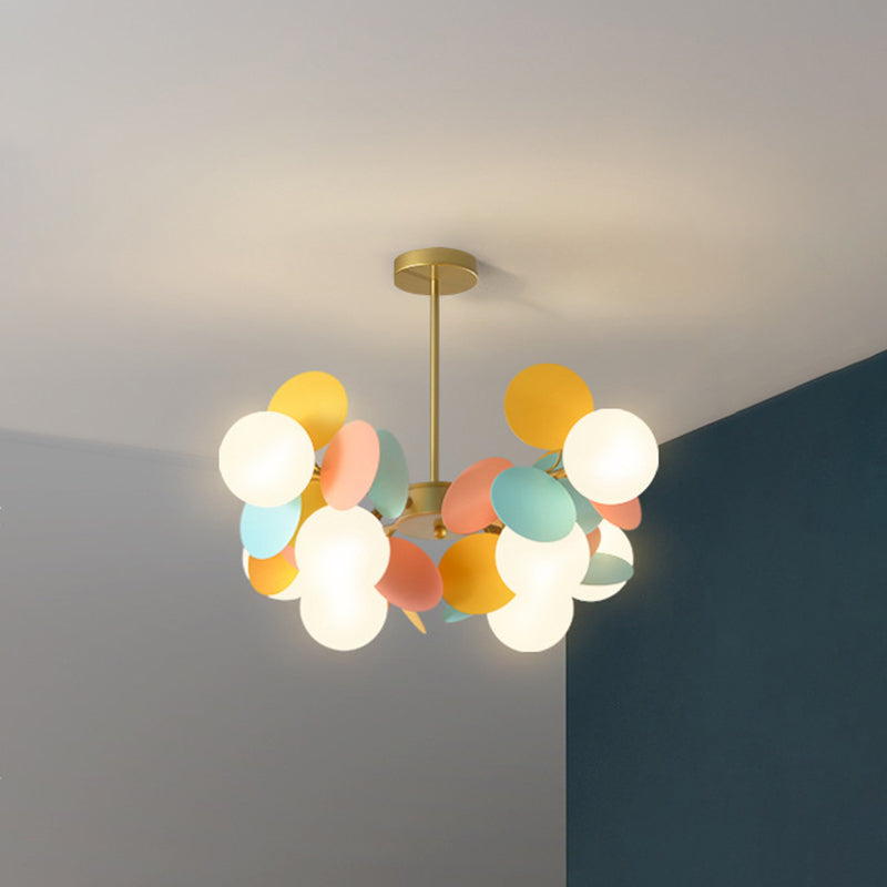 Balloon Hanging Light Fixtures Cartoon Metallic Drop Pendant with Glass Shade for Bedroom