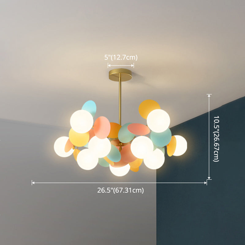 Balloon Hanging Light Fixtures Cartoon Metallic Drop Pendant with Glass Shade for Bedroom