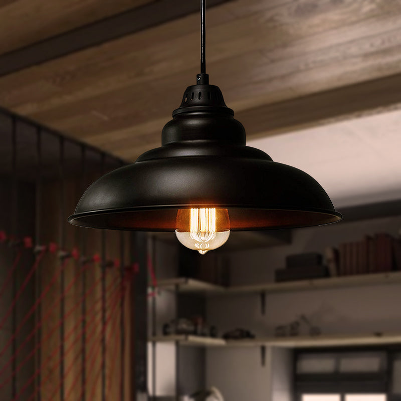 Schüssel Esszimmer Suspension Lampe Metall 1 Leichter industrieller Stil Hanges Anhänger Licht in Schwarz