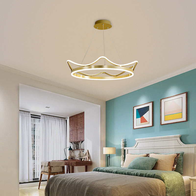 1 Light Crown Suspension Pendant Light Kids Metallic Hanging Ceiling Light  for Bedroom