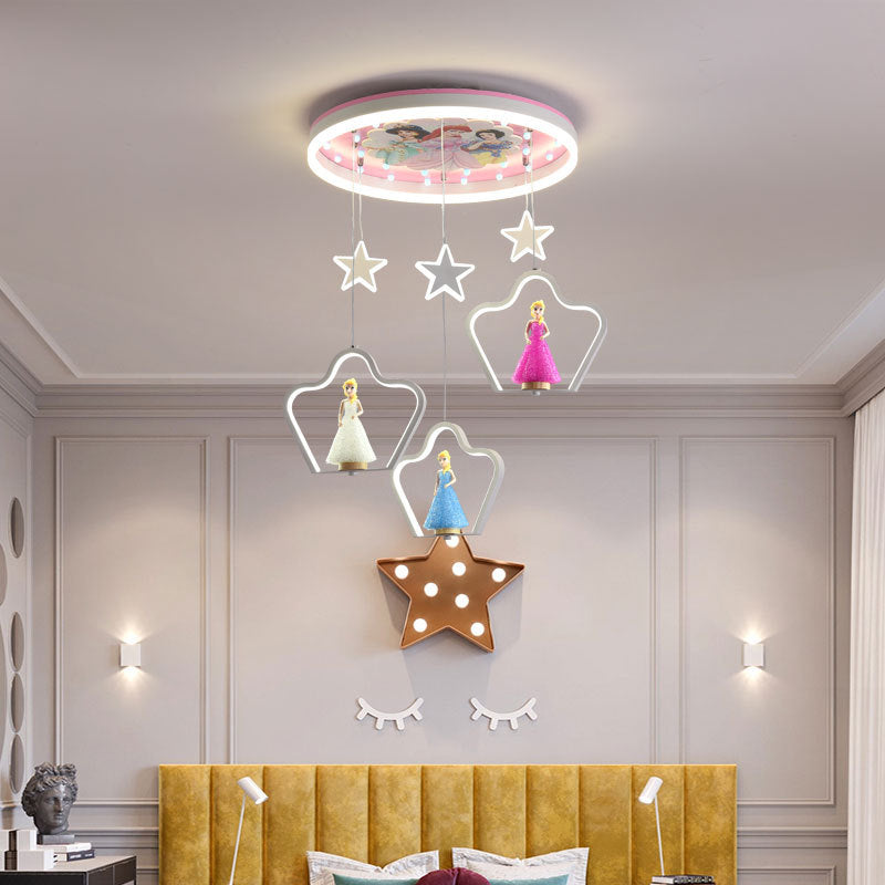 Princess Hanging Pendant Light Cartoon LED Acrylic Suspension Lamp for Girls Bedroom