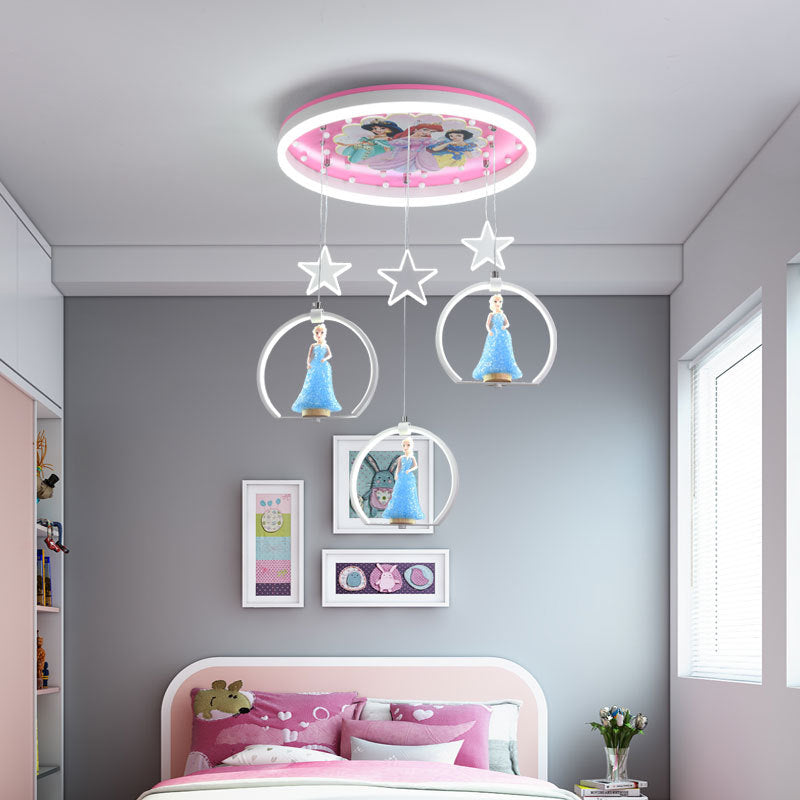 Princess Hanging Pendant Light Cartoon LED Acrylic Suspension Lamp for Girls Bedroom